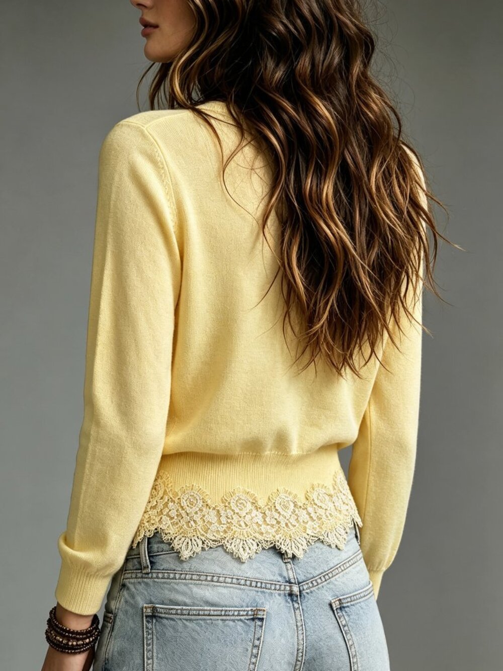 Yellow Casual Women's V Neck Rib-Knit Button Front Slim Fit Short Cardigan - Picture 2 of 4